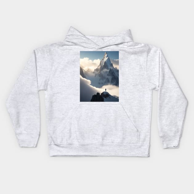 A breathtaking mountain-hiker standing at the summit. Kids Hoodie by MeriemBz